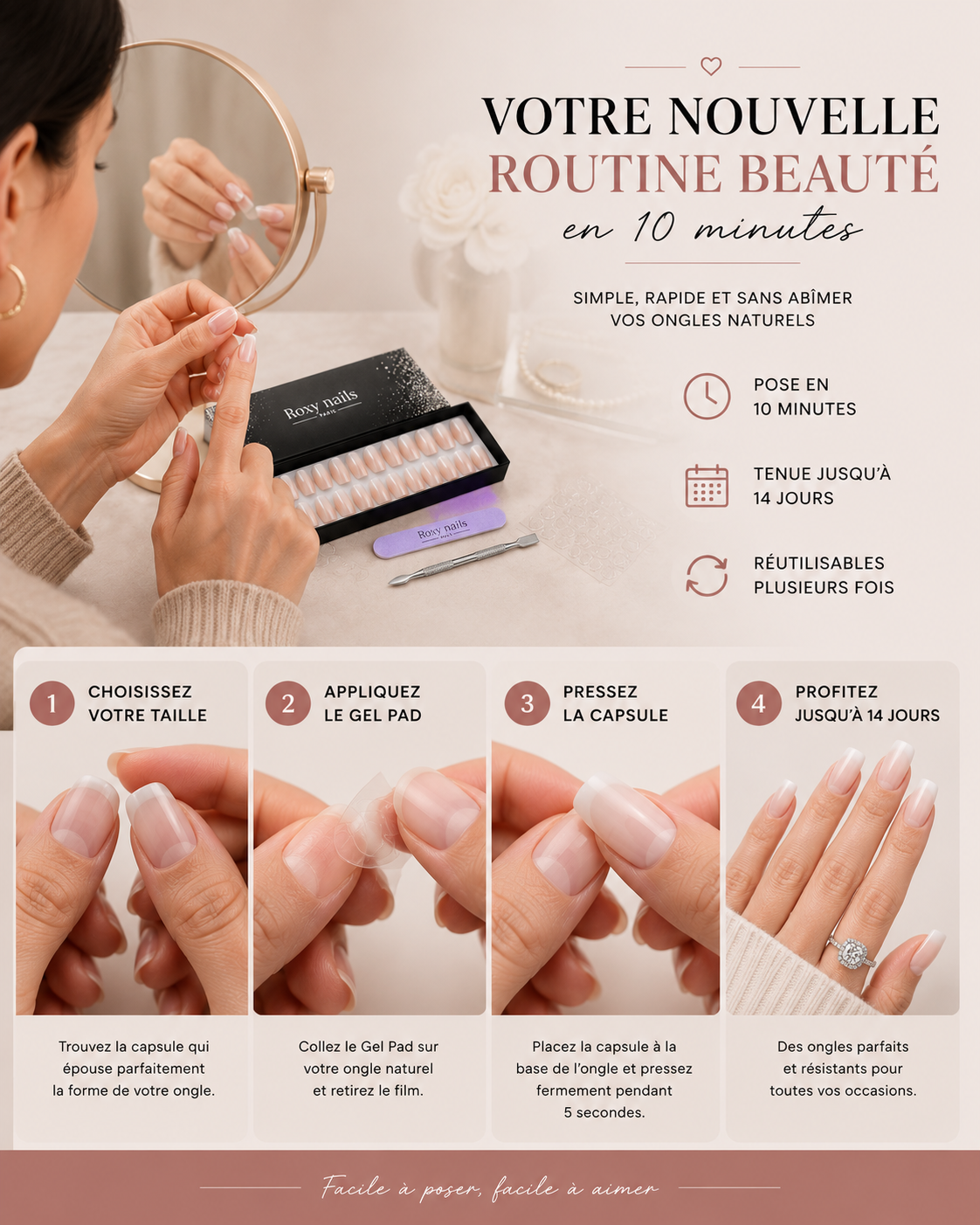 Kit Pose Complet — Faux ongles réutilisables — 3